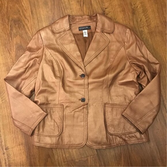 Jones New York Petite bronze leather Jacket - Picture 1 of 4